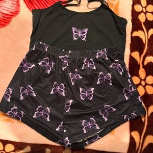 Butterfly Lettuce Trim Cami Top & Bow Front Shorts PJ Set